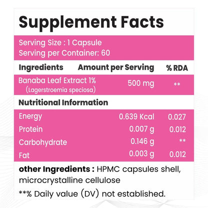 Raskam Banaba Leaf Extract Capsules |Natural Wellness Support |100% Vegetarian | 60 Capsules