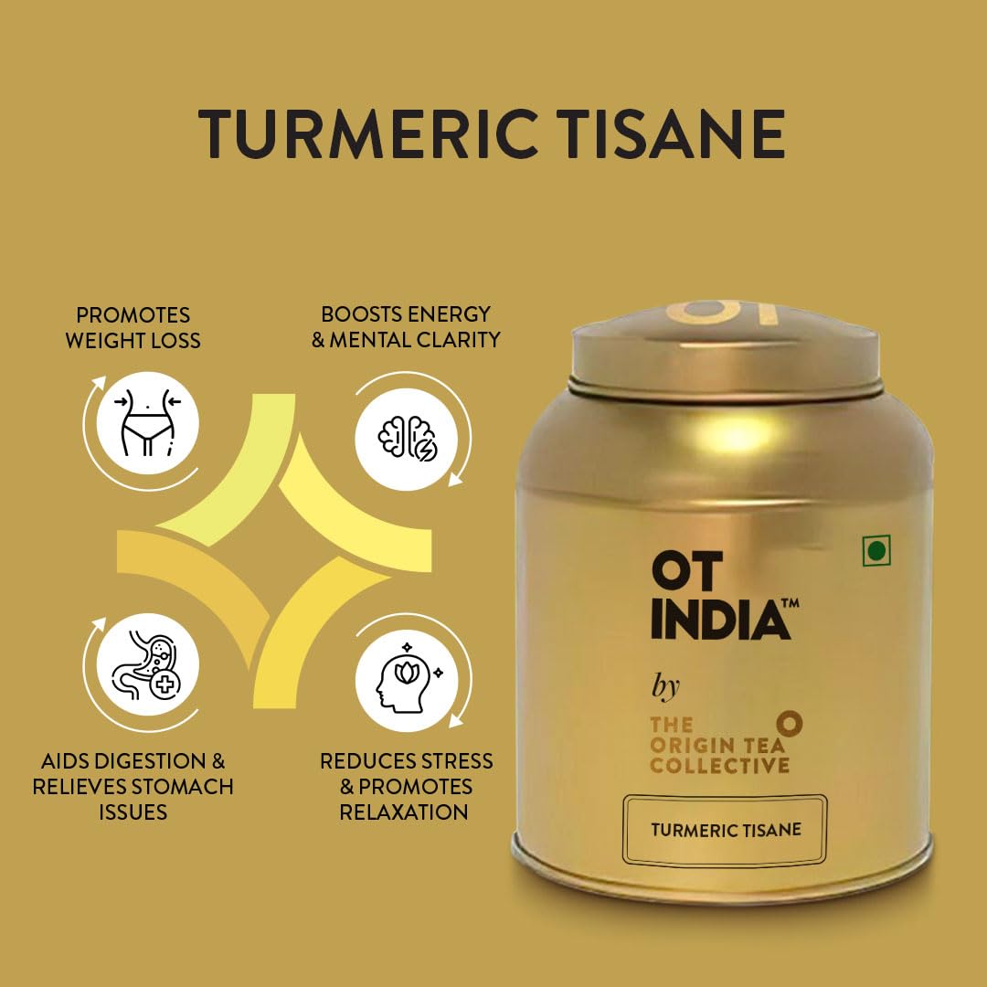 OT INDIA Turmeric Tea - 50 gram (30+ Cups) | Flower Based Whole Leaf Tea | Pure Herbal Tisane- Savory & Spicy | Rich in Antioxidants | Caffeine and Gluten Free |Helps in Boosting Immunity (Pack of 1)
