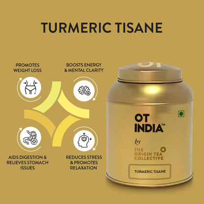 OT INDIA Turmeric Tea - 50 gram (30+ Cups) | Flower Based Whole Leaf Tea | Pure Herbal Tisane- Savory & Spicy | Rich in Antioxidants | Caffeine and Gluten Free |Helps in Boosting Immunity (Pack of 1)