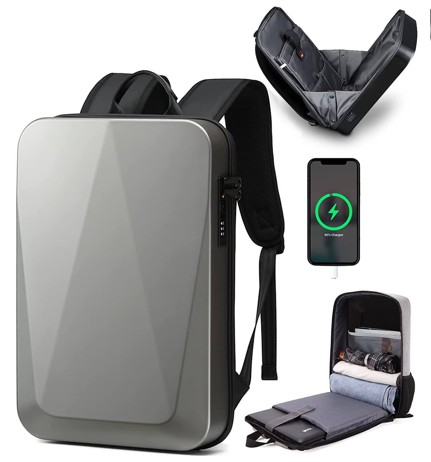 LIODUX Business Travel Backpack with USB Charging Port and Laptop Compartment, Water Resistant Laptop Backpack Anti Theft Notebook Bag, Multipurpose Large Capacity Daypack Book Bag for Men & Women