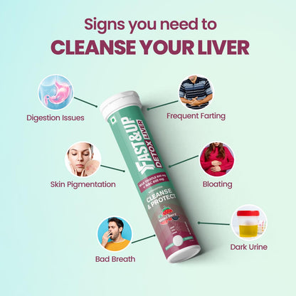 Fast&Up Liver Detox - Daily Liver Cleanser Drink | Milk Thistle + NAC | Helps Improve Digestion & Reduces Load on Liver - 20 Tablets - Mixed Berry Flavour