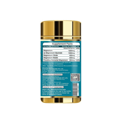 Vitaminnica Magnesium 3-in-1 Complex | Glycinate, Citrate, Malate | High Absorption | 90 Vegan Capsules | Muscle Relaxation, Sleep Support, Stress Relief, Bone & Nerve Health