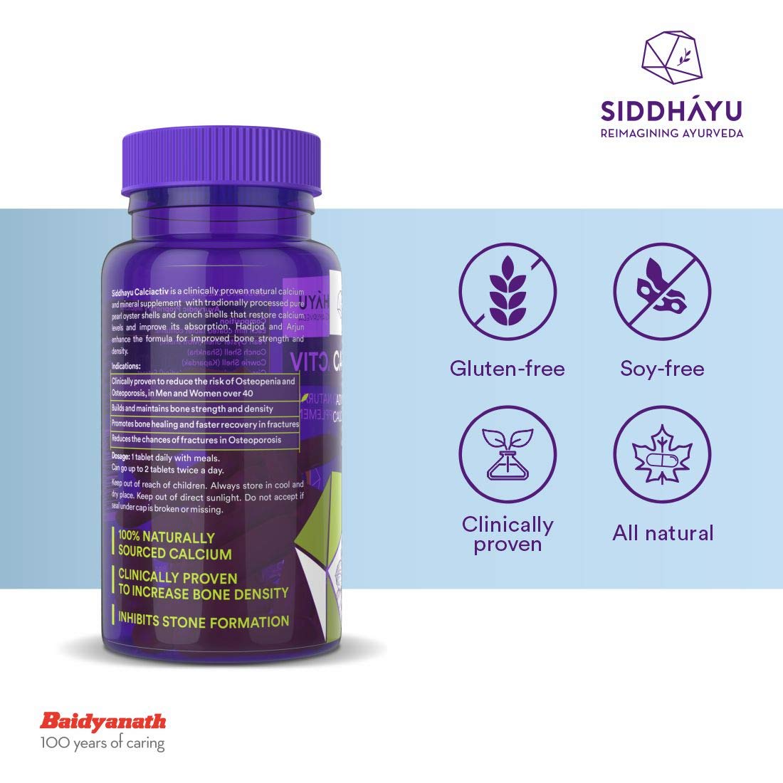 Siddhayu Calciactiv | Natural Calcium Supplement For Women | Ayurvedic Calcium Tablets For Men | For Bone Health | Joint Health I 60 Tablets X 1