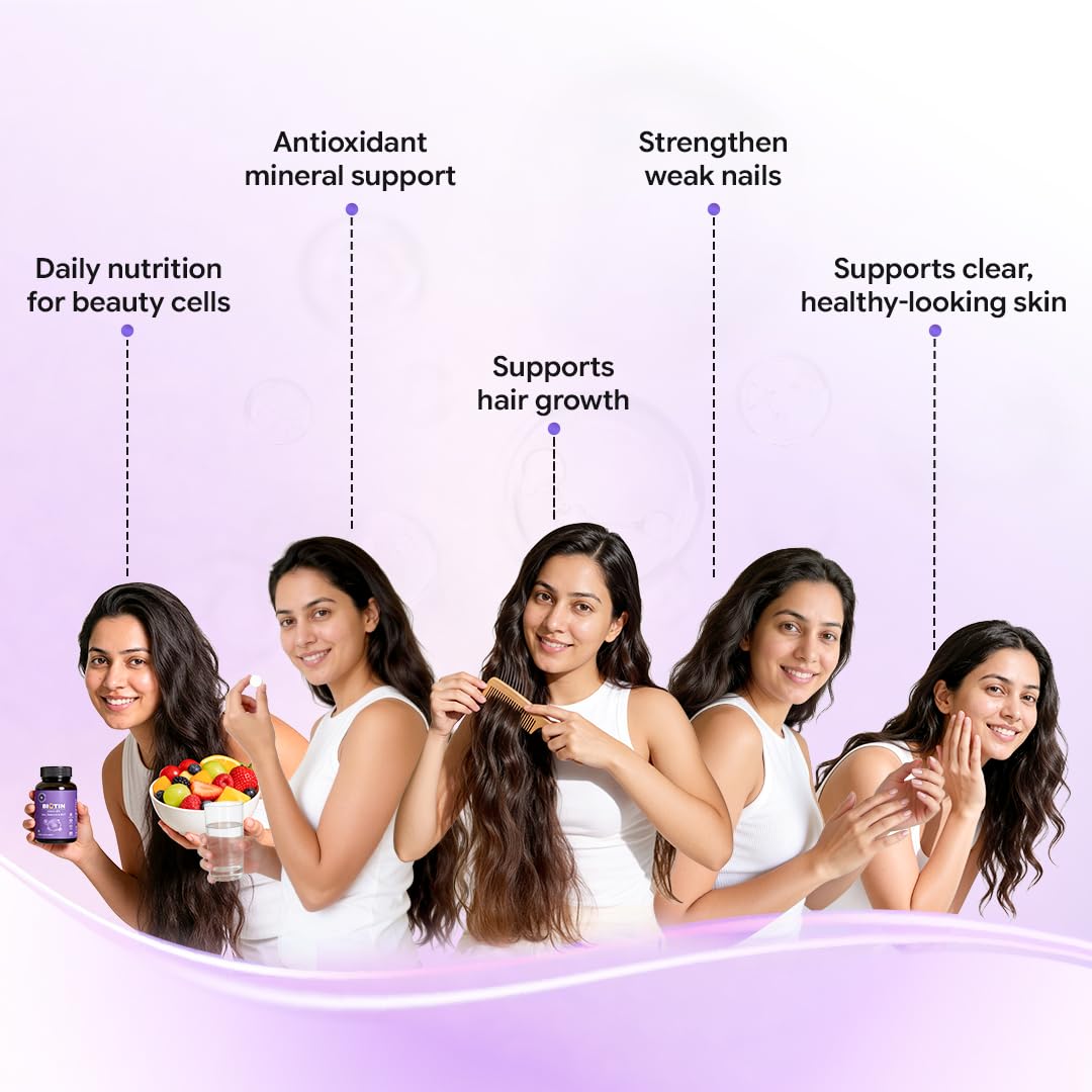 CUREFOREVER Biotin Tablets for Hair Growth, Skin & Nails – 100% RDA with Zinc, Selenium & Coconut MCT | Supplement For Healthy Hair, Nails & Skin | 90 Veg Tablets for Men & Women | 3 Months Supply | 1 Daily Dose