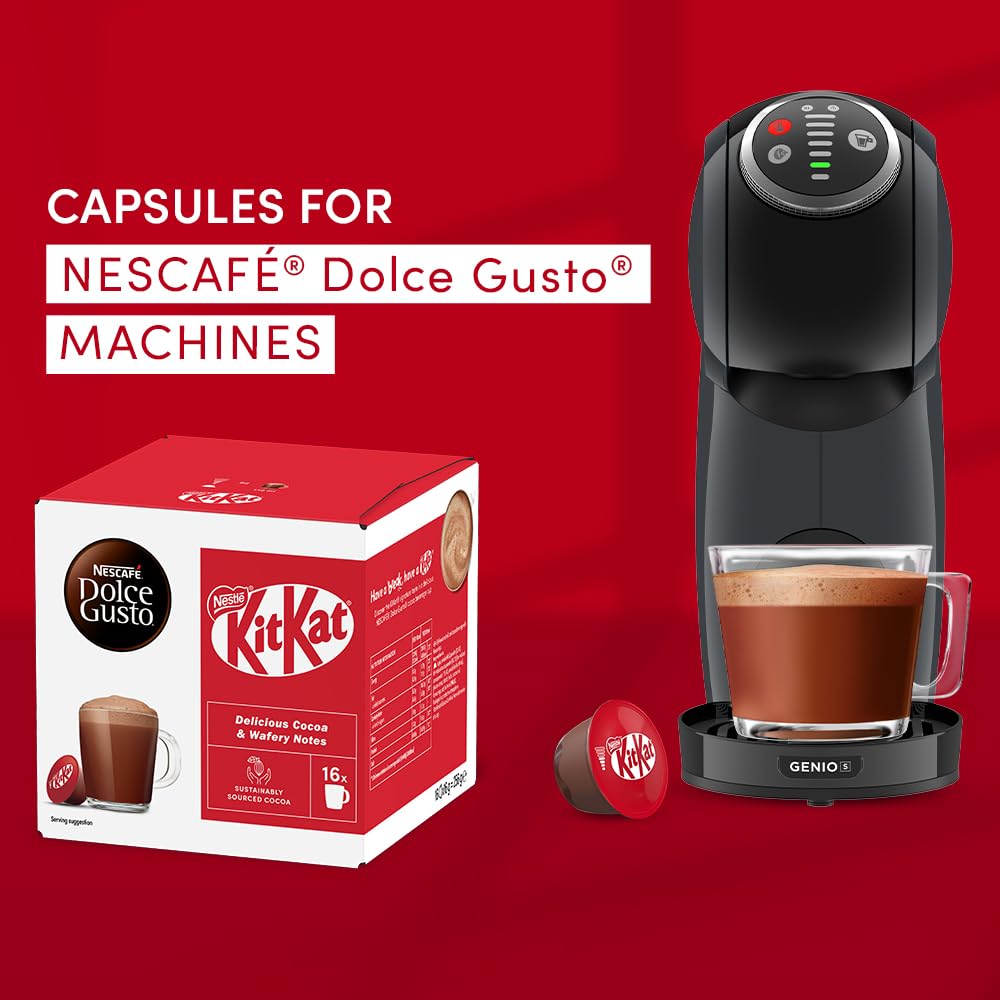 KitKat Dolce Gusto KitKat Hot Chocolate Pods 256g Box By COUGAR – Compatible with Dolce Gusto Machines | 16 Capsules | Creamy Cocoa Drink with Signature KitKat Flavour | Rich, Smooth & Velvety Texture | Perfect for Home, Office & Chocolate Lovers – (Impor