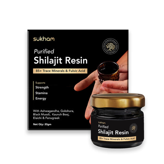 Sukham Purified Himalayan Shilajit/Shilajeet Resin 20g | 40 Servings | Supports Energy & Stamina | Ideal for Athletes & Gym | 100% Ayurvedic | Naturally Sourced, Safe Daily Supplement