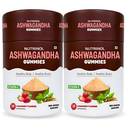 Knoll Healthcare Nutrinol Ashwagandha Gummies for Men & Women | 250mg Withania Somnifera + Vitamin E | Stress Relief, Energy, Brain Support | No Added Sugar | Strawberry Flavour | 60 Gummies