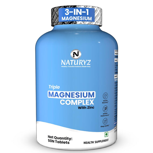NATURYZ Triple 3-in-1 Magnesium Complex 1736mg (Glycinate, Aspartate & Oxide) with Zinc for Maximum Absorption | Supports Stress Relief, Sleep, Muscle Recovery, Nerves, Joints & Cognition - 50 Tablets