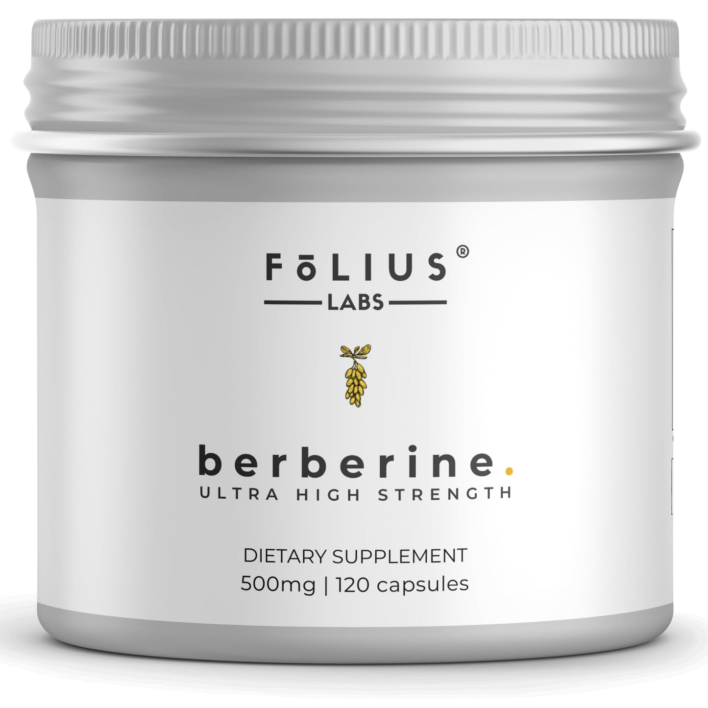 FOLIUS LABS Clean Label Berberine HCl 97% - Clinically Studied Ultra High Strength Pure Berberine Supplement 500mg - Support Blood Sugar, Lower Cholesterol, PCOS supplements - 120 Capsules
