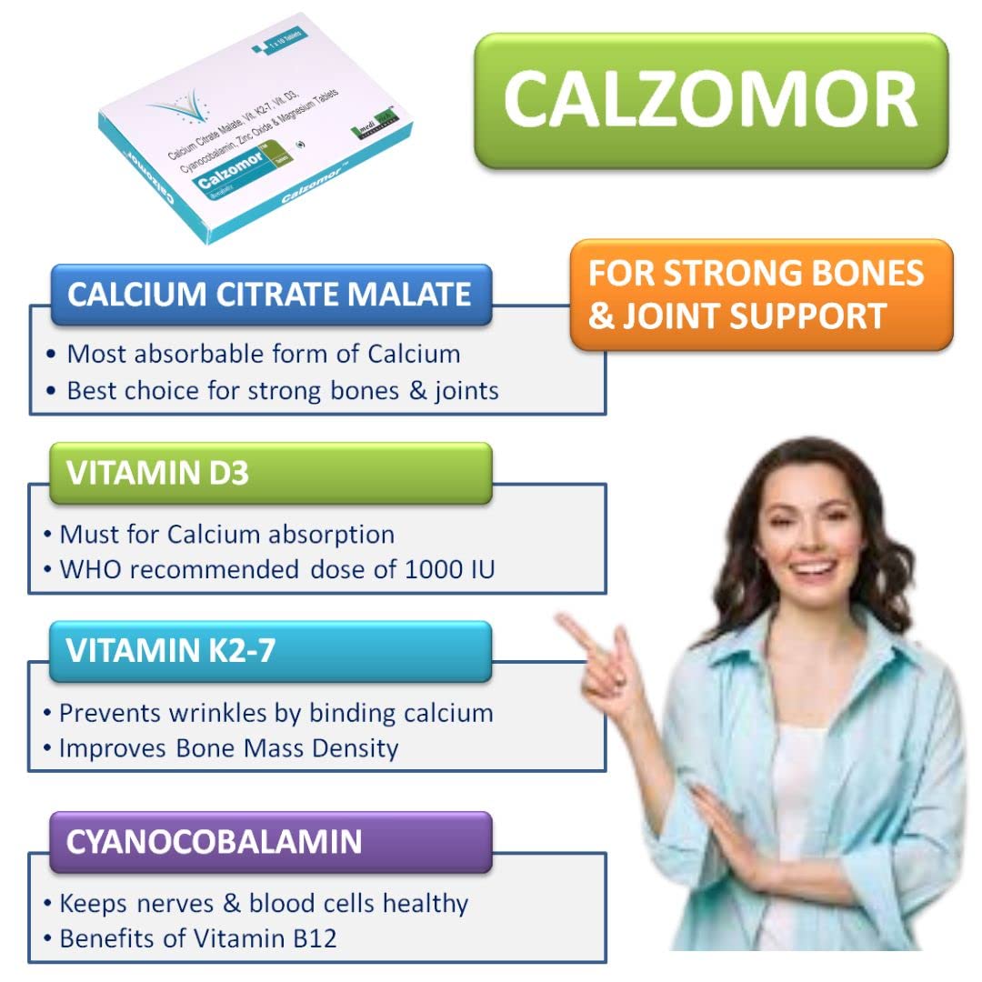 Calzomor | Calcium Magnesium & Zinc Tablets with Vitamin D3, Calcium Supplement for Women and Men, For Bone Health & Joint Support, 20 Tablets (Calcium tablets with Vitamin d)