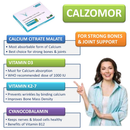 Calzomor | Calcium Magnesium & Zinc Tablets with Vitamin D3, Calcium Supplement for Women and Men, For Bone Health & Joint Support, 20 Tablets (Calcium tablets with Vitamin d)