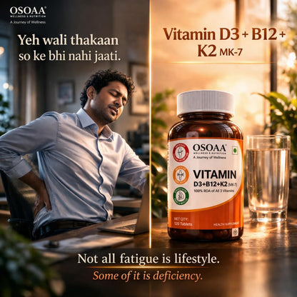 OSOAA Vitamin D3 K2 MK7 Supplement - 60 Tablets | Vitamin D3 (600 IU) | Promotes Calcium Absorption, Bone Health, Muscle Strength & Immunity | Plant Based- Lichen Source