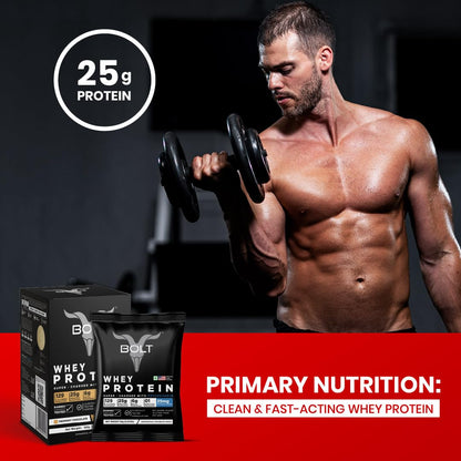 Bolt Whey Protein Protein Powder | 5 Sachet Travel Pack (5×33g) | Piedmont Chocolate | 25g Protein per Serving | 6g BCAA | Muscle Support & Recovery | No Added Sugar | Gluten-Free | Easy to digest