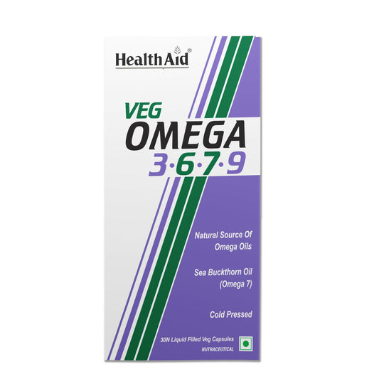 HealthAid Veg Omega 3 6 7 9 – Plant-Based Fatty Acid Supplement for Heart, Brain, Joints & Digestion Support | High Absorption | 30 Softgel Capsules for Men & Women