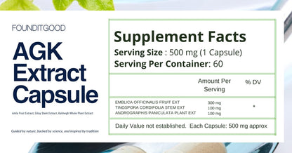FounditGood FiG Nutra’s AGK Extract Capsules | Herbal Immune Support Supplement | Amla, Giloy, Kalmegh Extracts Blend | 60 Veg Capsules
