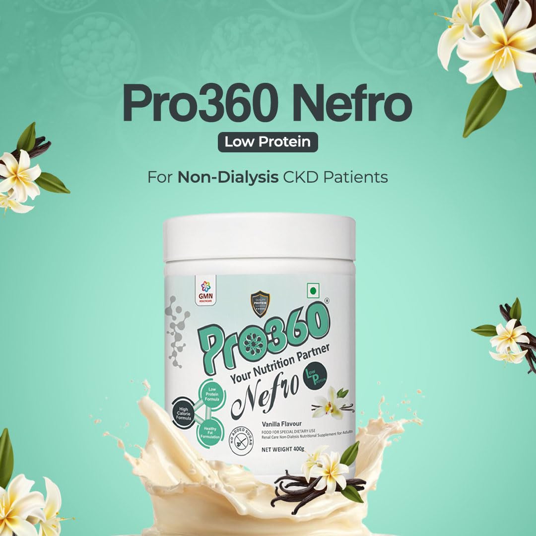Pro360 Nefro LP Powder Vanilla Flavour – 400g Low Protein Nutrition Supplement for Kidney Health (Non-Dialysis) – Vanilla Protein Powder Enriched with L-Taurine, L-Carnitine (Pack of 2)