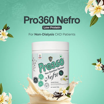 Pro360 Nefro LP Powder Vanilla Flavour – 400g Low Protein Nutrition Supplement for Kidney Health (Non-Dialysis) – Vanilla Protein Powder Enriched with L-Taurine, L-Carnitine (Pack of 2)