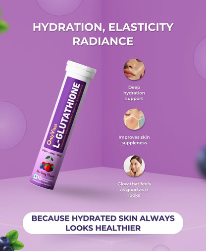OnlyVital L-Glutathione Effervescent Tablets with Vitamin C, Vitamin E, Hyaluronic Acid & Vitamin A | Skin Brightening & Glow Support | Mixed Berry Flavour | (1)