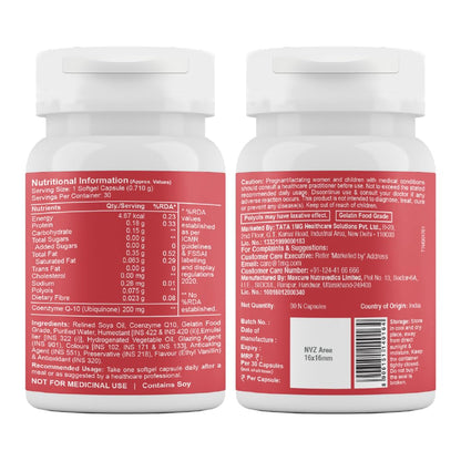 Tata 1mg CoQ 10 (Coenzyme 10) ((200mg)) Capsules, Supports Heart and Vascular Health, Promotes Healthy Cellular Function For Unisex , 50 grams