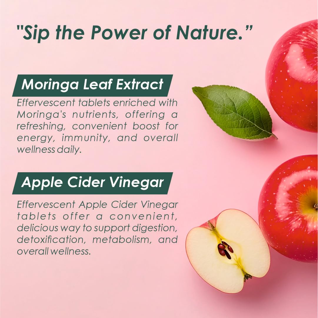Vitaminnica ACV Moringa Effervescent Tablets | Mix combo pack of - Green Apple, Orange, Mixberry Flavor- 500mg | Natural Energy & Immunity Booster with Antioxidants to Control Cravings (Pack of 3)