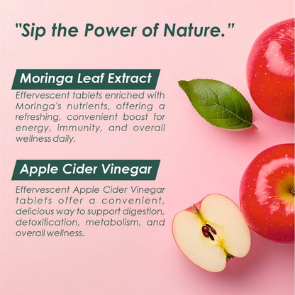 Vitaminnica ACV Moringa Effervescent Tablets | Mix combo pack of - Green Apple, Orange, Mixberry Flavor- 500mg | Natural Energy & Immunity Booster with Antioxidants to Control Cravings (Pack of 3)