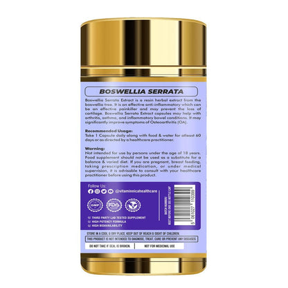 Vitaminnica Boswellia Serrata 2500mg (5:1 Extract) – Premium Herbal Joint Support Supplement, Supports Mobility & Comfort, Vegetarian Capsules, Non-GMO, 60 Count