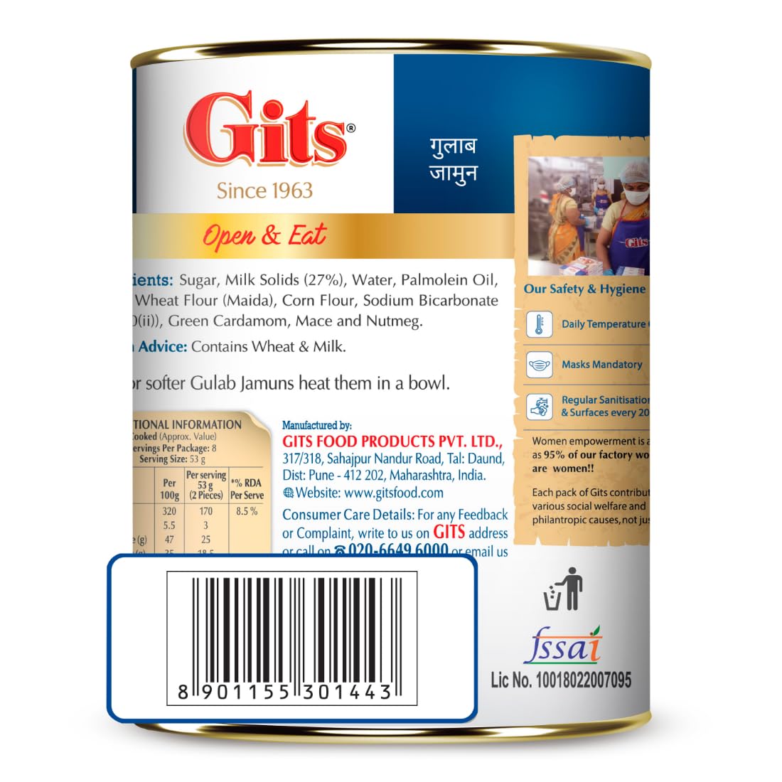 Gits Open & Eat Gulab Jamun Tin, 16 Pieces per Can, Mouth-Watering Indian Mithai, 1Kg