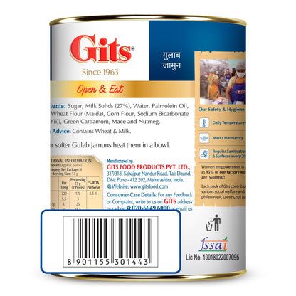 Gits Open & Eat Gulab Jamun Tin, 16 Pieces per Can, Mouth-Watering Indian Mithai, 1Kg