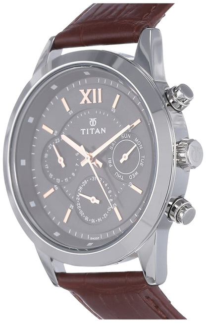 Titan Neo Analog Black Dial Men's Watch 1766SL02/NN1766SL02/NP1766SL02 Genuine Leather, Brown Strap