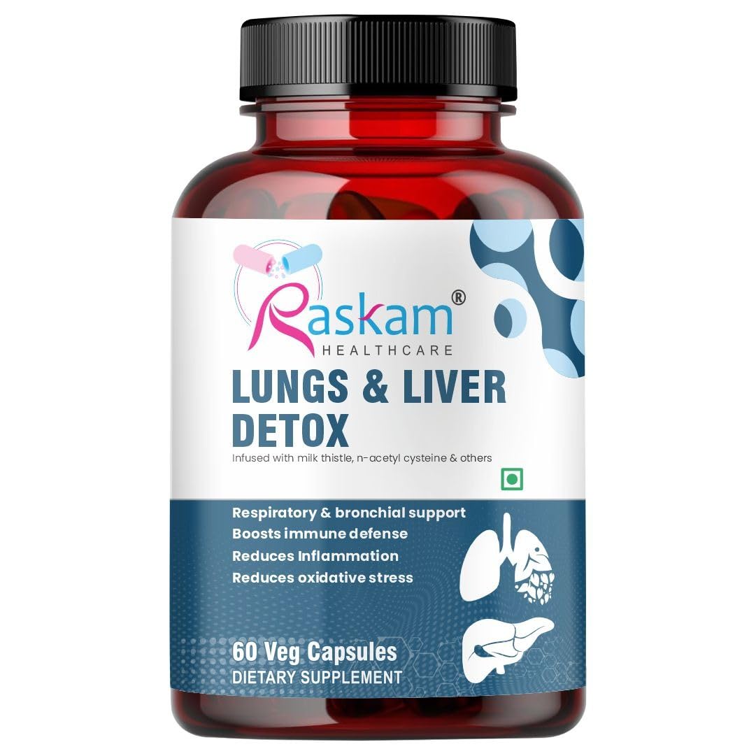 Raskam Lungs & Liver Detox Supplement with Milk Thistle & N-Acetyl Cysteine for Immune Support, 60 Veg Capsules