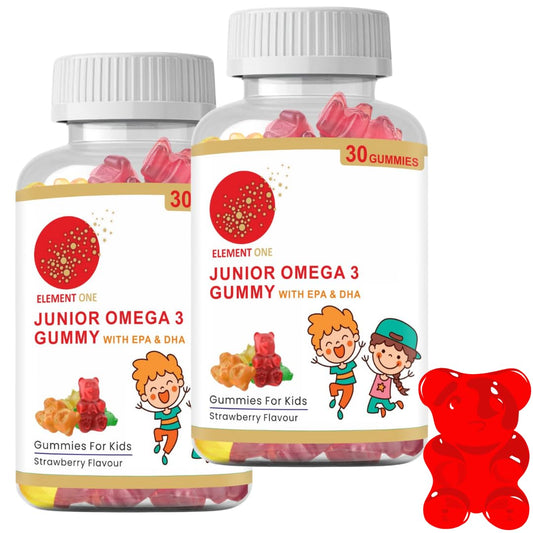 Junior Omega 3 Fish Oil Gummies with EPA & DHA, Strawberry Flavour for Kids, Children, and Adults 60 Gummies (Pack of 2 Bottles)