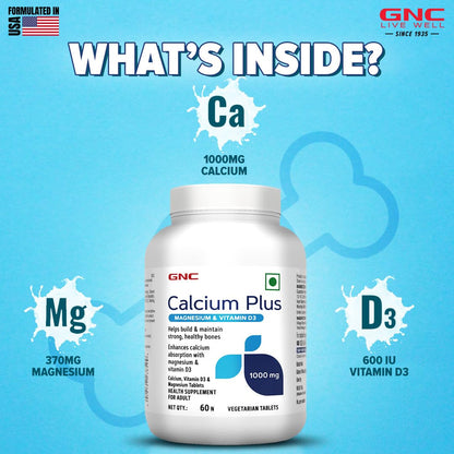 GNC Calcium Plus With Magnesium & Vitamin D3 | 180 Tablets | Strengthens Bones | Supports Strong Teeth | Promotes Healthy Muscle Contraction | Formulated in USA | 1000mg Per Serving