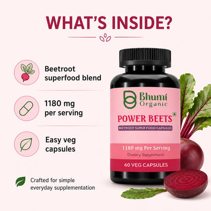 Bhumi Organic Power Beets Supplement 1180mg 60 Veg Capsules