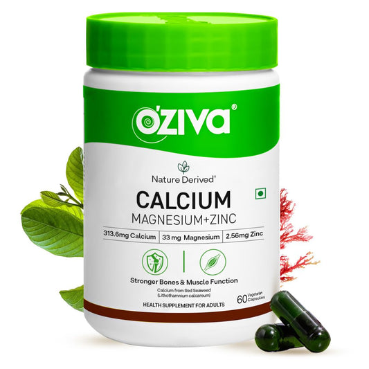 OZiva Calcium, Magnesium, Zinc Supplement | With Vitamin D3 for Optimum Absoprtion | For Bone Health & Muscle Function - 60 Capsules