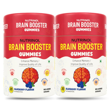 Knoll Healthcare Nutrinol Brain Booster Gummy | Boosts Memory, Focus & Concentration | Brain Fog Support | Improve Quality of Life Bacopa monneieri 60mg |Blueberry Flavour 30 Gummies (Pack of 2)