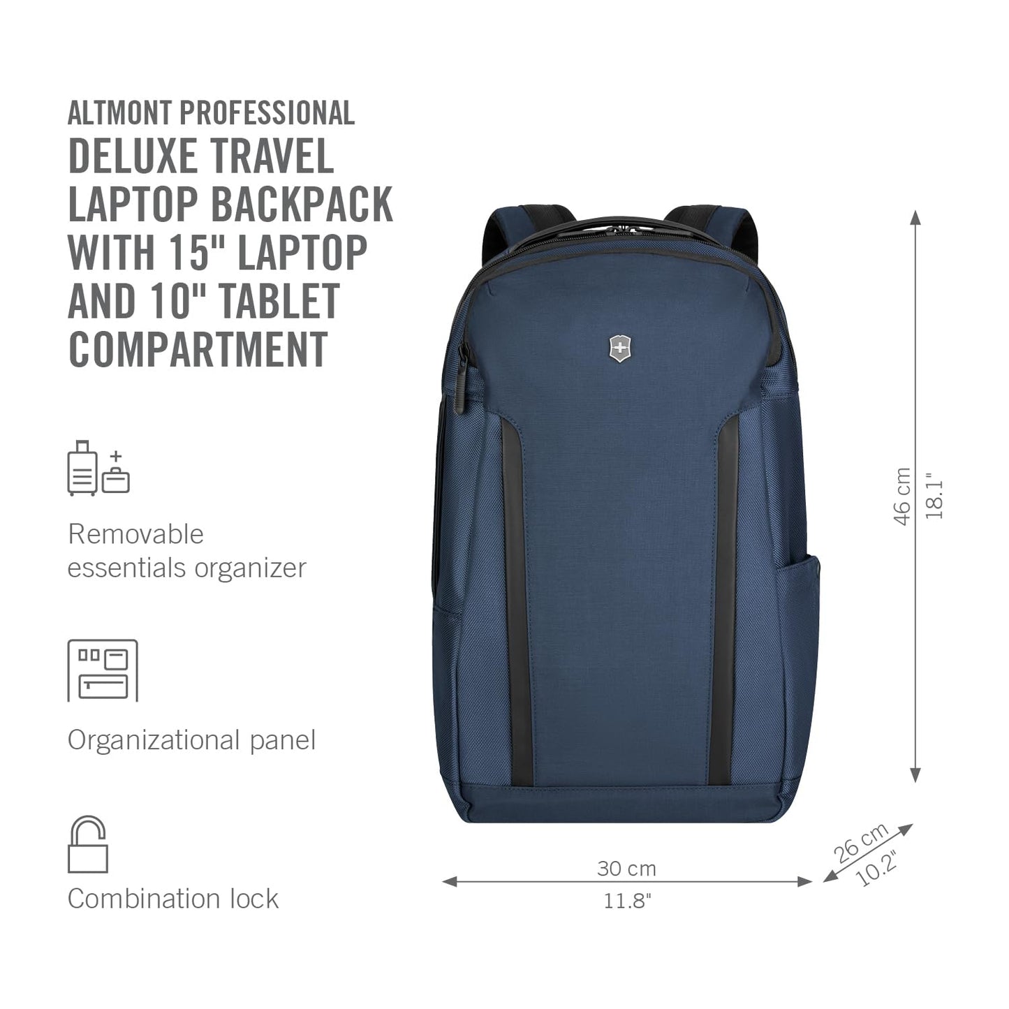 Victorinox Swiss Designed Backpack, Altmont Professional Deluxe Travel Laptop Backpack, Navy Blue, Dedicated Laptop & Tablet Compartment, Business Travel Office Bag For Men, 25 Litres, (653291)
