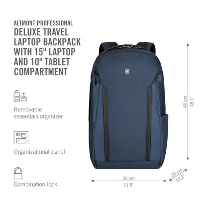 Victorinox Swiss Designed Backpack, Altmont Professional Deluxe Travel Laptop Backpack, Navy Blue, Dedicated Laptop & Tablet Compartment, Business Travel Office Bag For Men, 25 Litres, (653291)