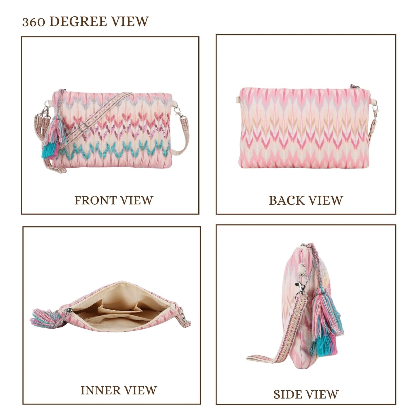 Anekaant Unisex Adult Ghoomar Pastel Pink & Multi Polycotton Ikat Digital Printed Sling Bag