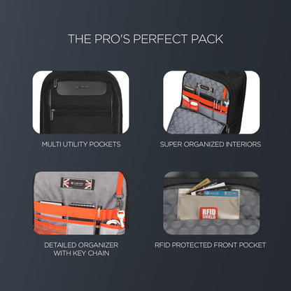 CARLTON Laptop Backpack 26L With Organized Interiors, RFID Protected Pocket, Fleece Lined Gadget Compartment & Ergofoam Back | Ferrous Black | Hampshire