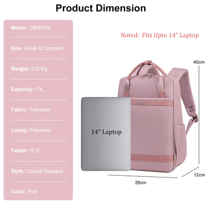 Chantria Slim Backpack for Women Stylish 14-inch Laptop Bag 13L Multi-pocket Water-resistant Daypack with Top Handheld & Luggage Strap,Ladies Backpack for Office Casual College, Pale Mauve
