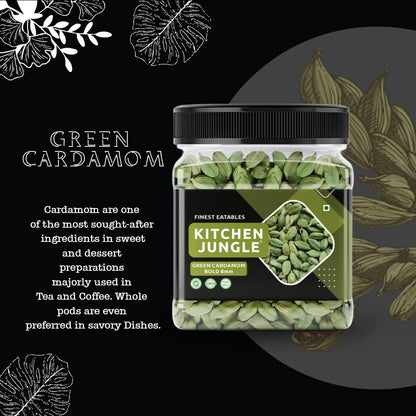 Kitchen Jungle Premium Green Cardamom (Elaichi) 100 Gm - Bold 8mm Size, Aromatic Spice for Culinary Delights