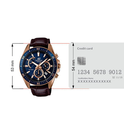 Casio EDifice EFR-552GL-2AVUDF Blue Analog Dial Brown Leather Band Men's Watch Chronograph 100M Water Resistant EX358