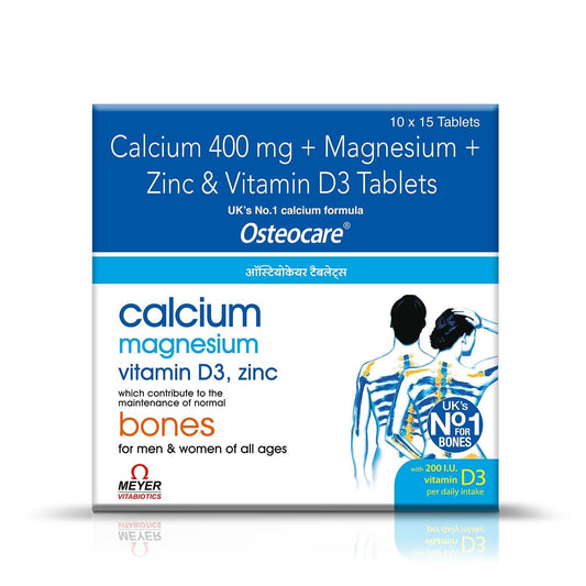 Osteocare Calcium Magnesium Zinc & Vitamin D3 Tablets (2.5 Months Pack) | 400mg Elemental Calcium with Magnesium & Zinc | Daily Nutritional Supplement | Gluten Free | 150 Tablets | 1,254mg Per Tablet