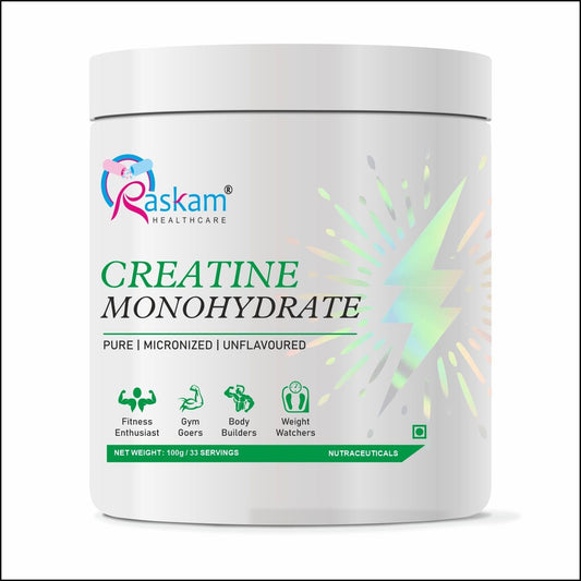 Raskam Creatine Monohydrate 100g – Micronised Formula | Boost Strength, Endurance & Muscle Recovery | Unflavoured Workout Supplement