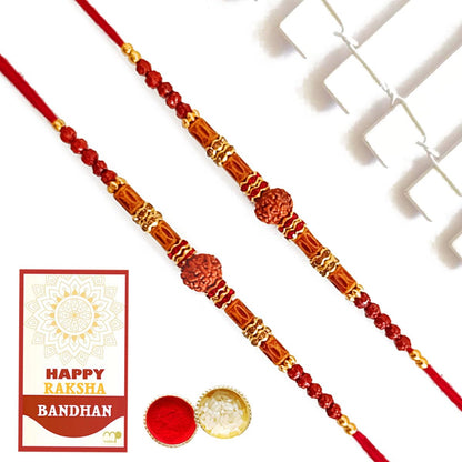 Maalpani Set of 2 Rudraksh Rakhi - Chocolates - Celebration Festival Pack - Chocolate Rakhi Hamper to Brother