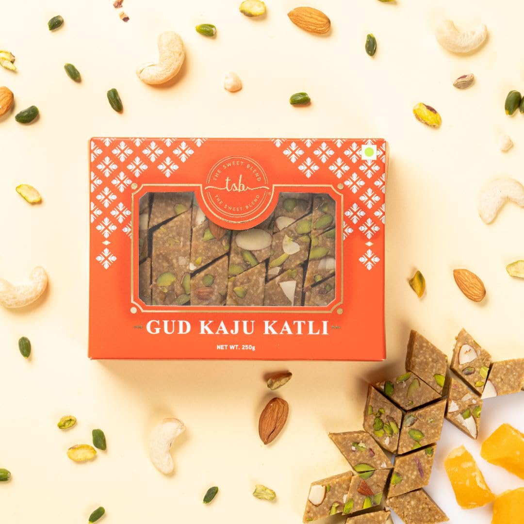 THE SWEET BLEND Gud Kaju Katli Pack of 2 (2×250 g) | Organic Jaggery & Cashew Mithai | No Added Sugar | Indian Sweets Gift Box | Authentic Healthy Dessert | Raksha Bandhan Gift