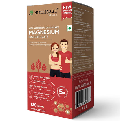 Nutrisage Magnesium Bisglycinate | Better Absorption than Glycinate | Support Muscle Recovery & Better Sleep For Men & Women- 120 Tablets