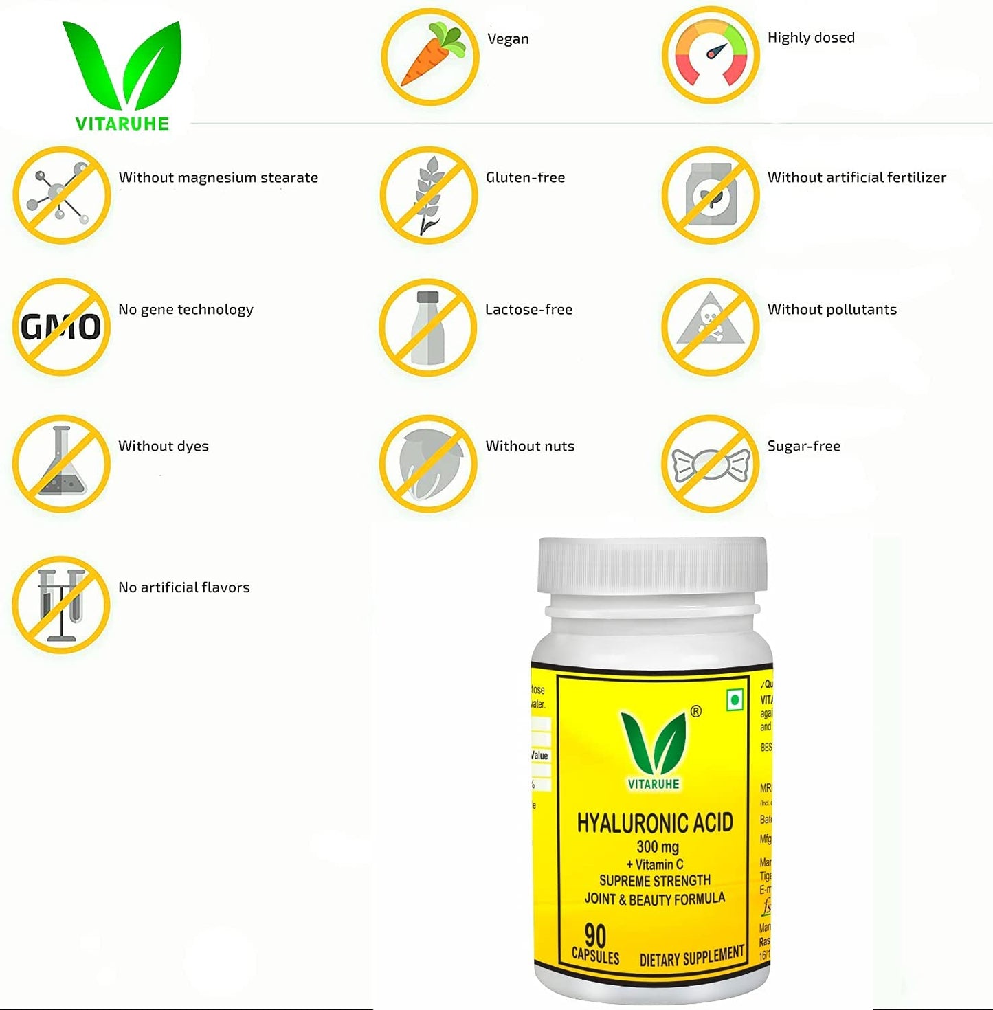 VITARUHE Hyaluronic Acid Capsules High Dosage, 300 mg Per Capsule, Vega- image 4