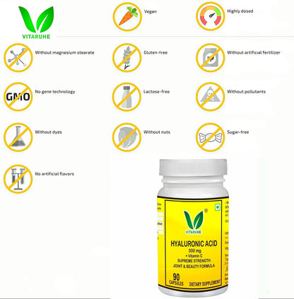 VITARUHE Hyaluronic Acid Capsules High Dosage, 300 mg Per Capsule, Vega- image 4