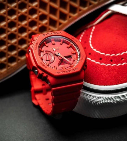 Casio G-Shock GA-2100-4ADR Analog-Digital Red Dial Men Watch Red Resin Strap (G988)